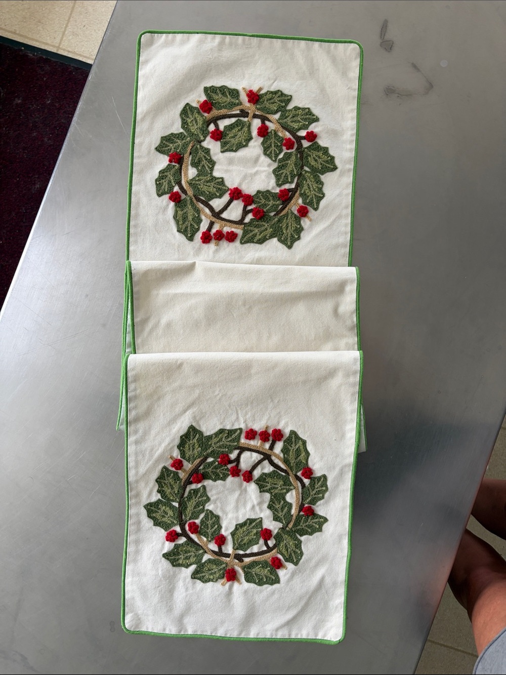 Holiday Holly Wreath Kitchen Towel - Green and Red